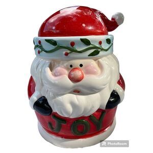 Vintage 9” Ceramic Classic Santa Claus JOY Christmas Cookie Jar